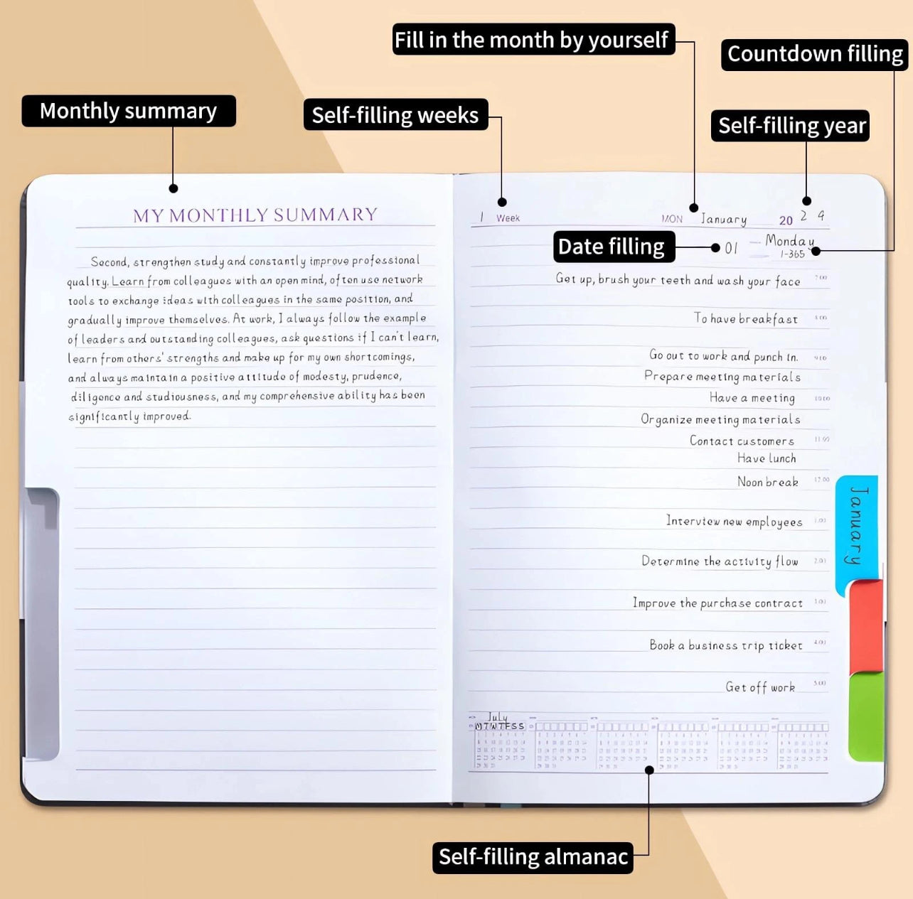 Undated Daily Page With Strap & 8 Planning Stickers Planner Notebook