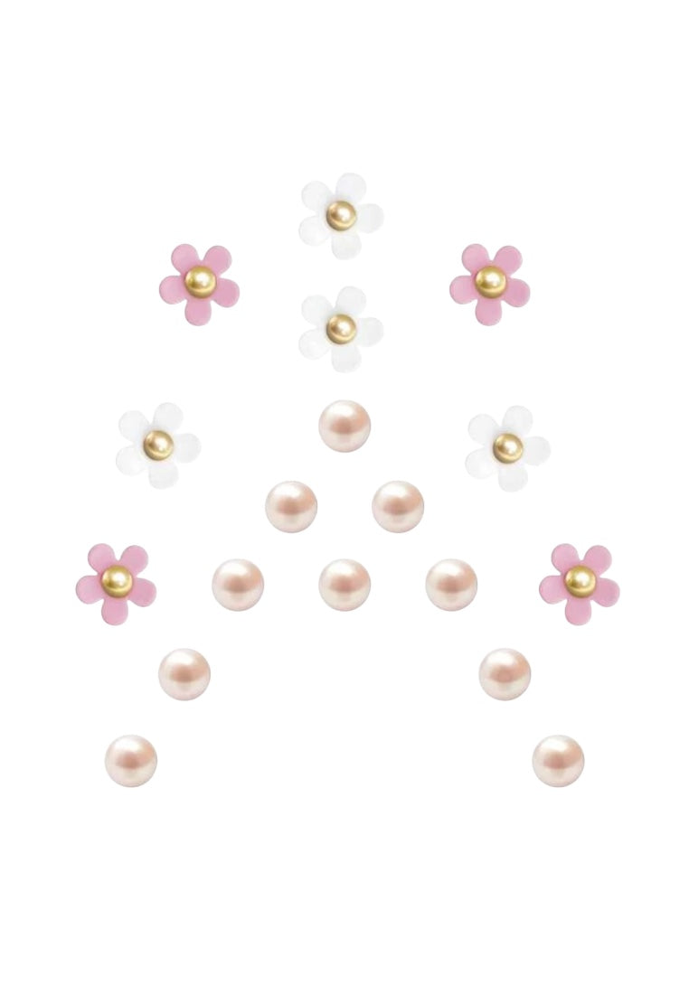 18pcs White & Pink Cute Daisy Flower & Pearl Shoe Decoration