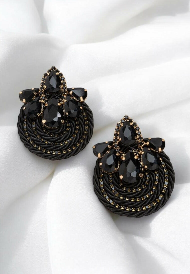 Black Rhinestone Decor Stud Earrings