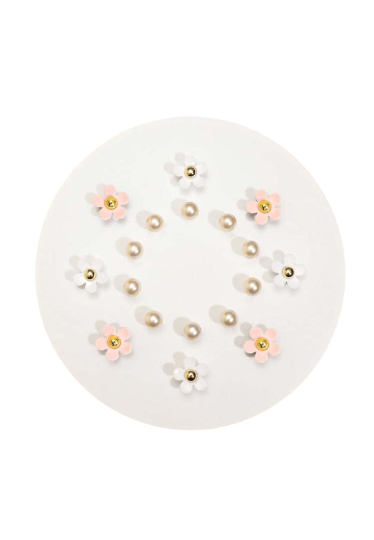18pcs White & Pink Cute Daisy Flower & Pearl Shoe Decoration