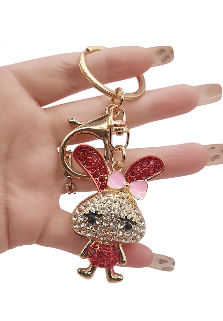Red Sparkling Rhinestone Bunny Keychain