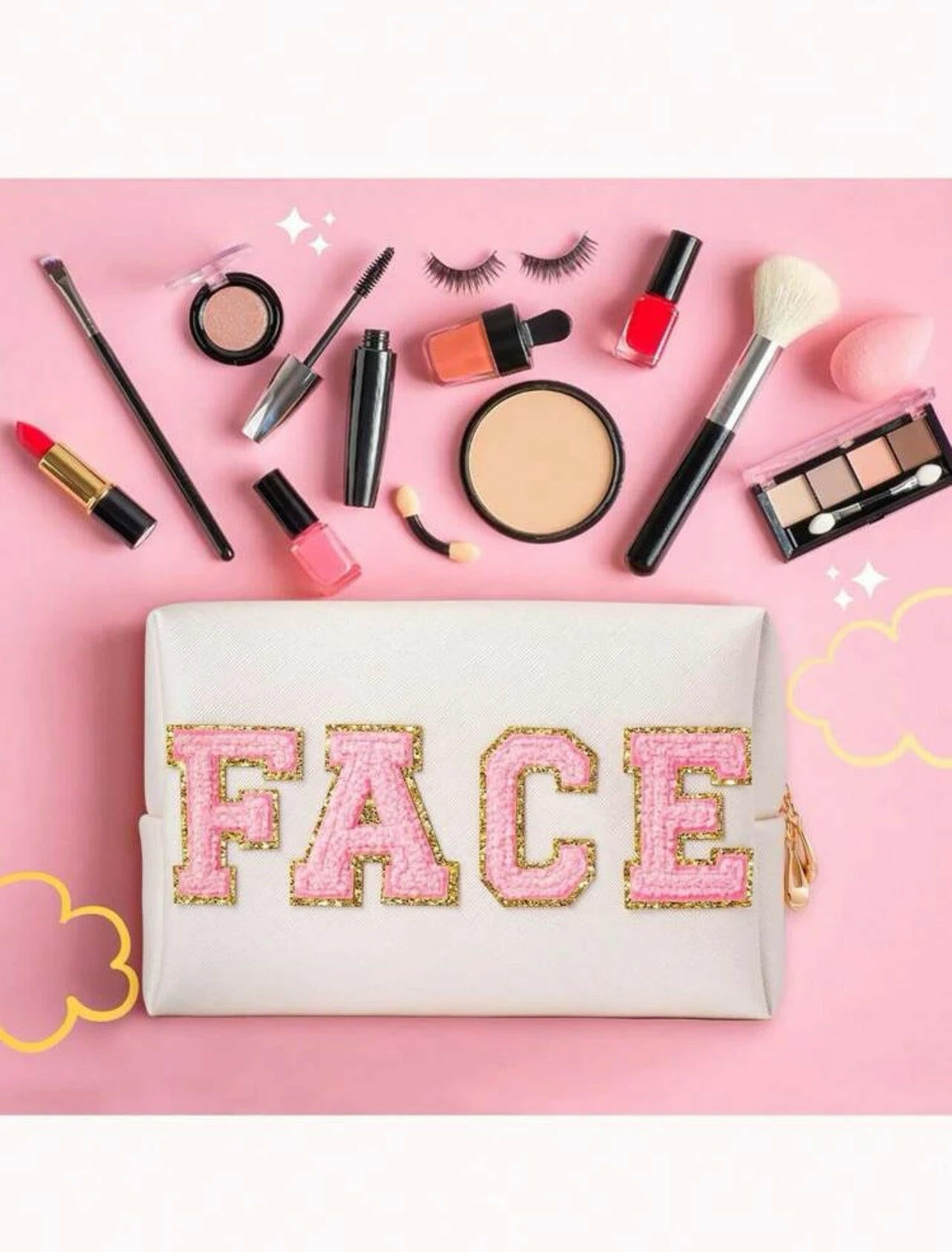 Face Letter Printed Cosmetic Bag