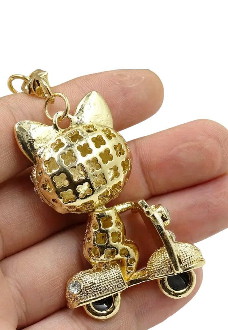 Purple Chic Fox On Bike Keychain