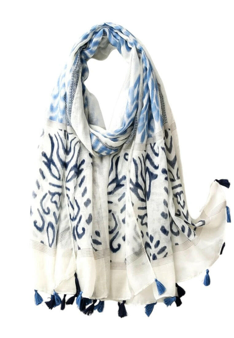 Blue and White Printed Scarf