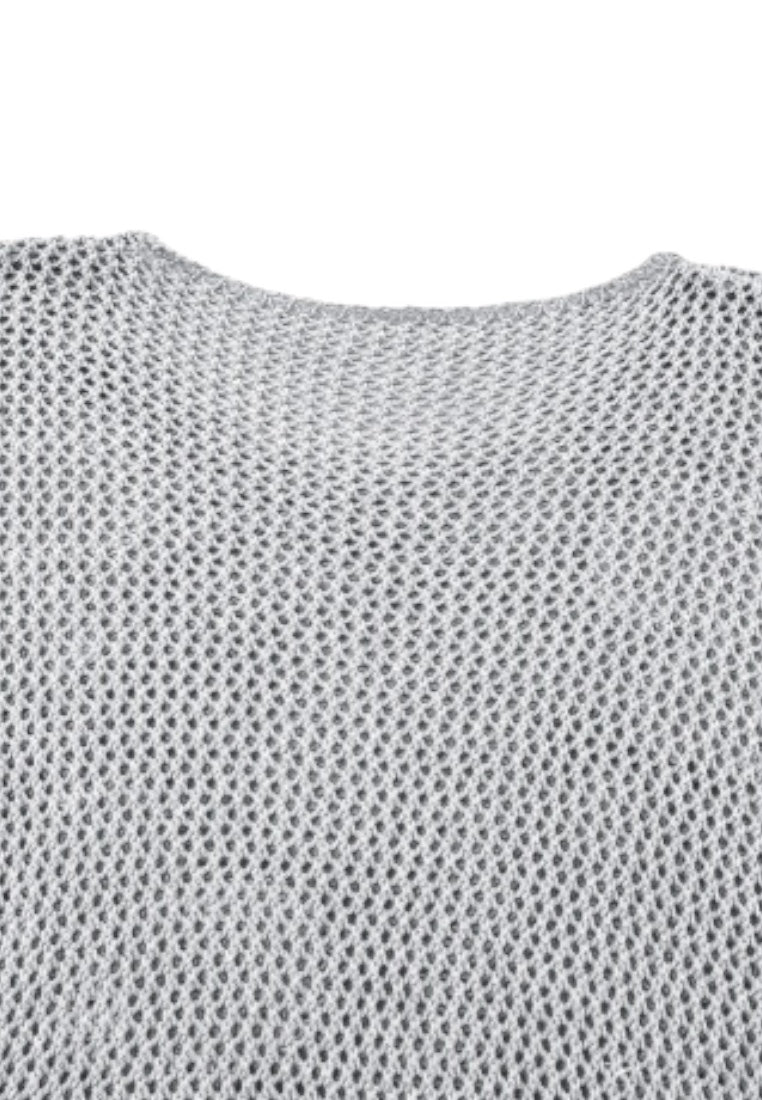 Light Grey Big Flower Hollowed Knit Drop Shoulder Sweater