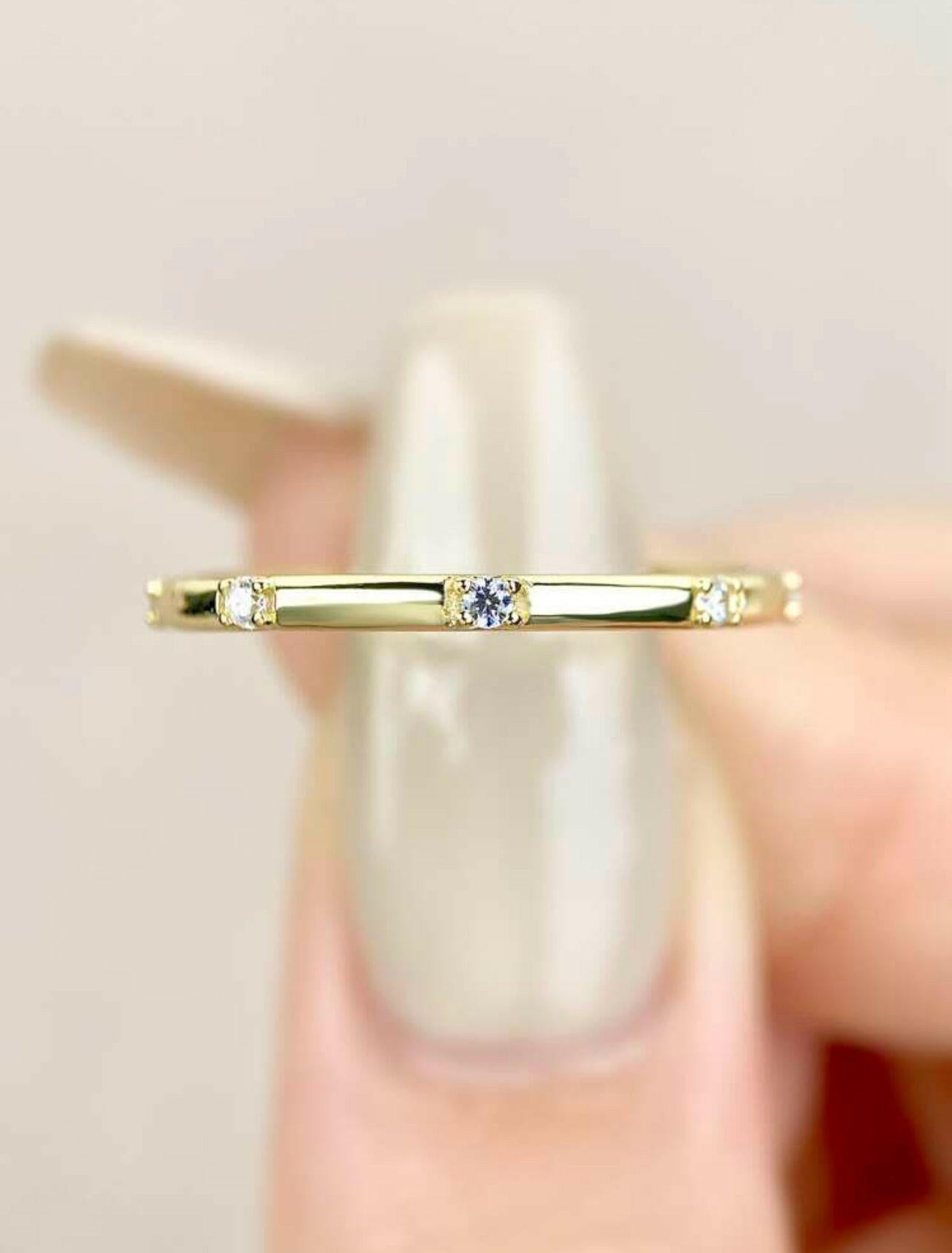 925 Silver Gold-plated Small White Cubic Zirconia Ring