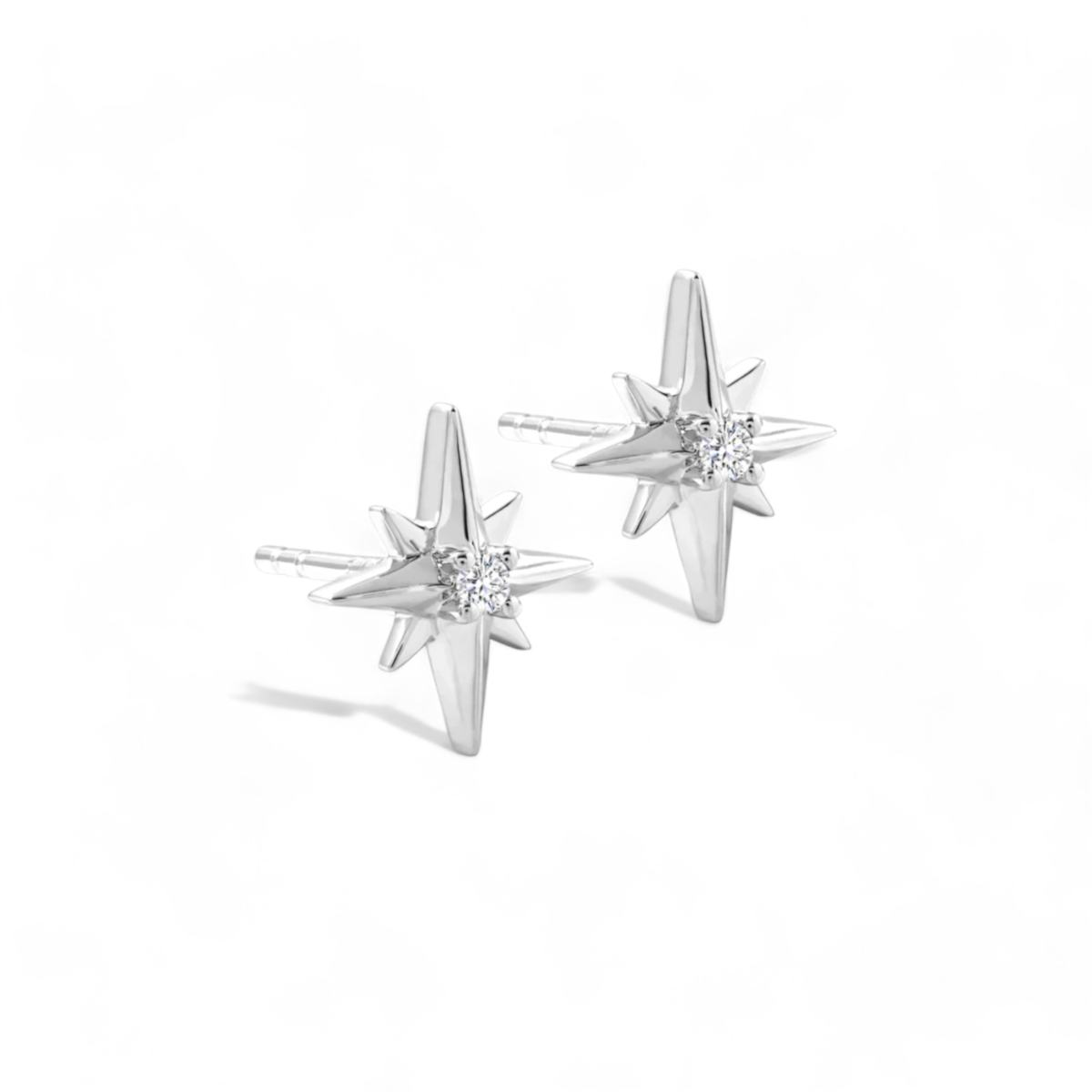 Sterling Silver Cubic Zirconia Eight-pointed Star Symmetric Earrings
