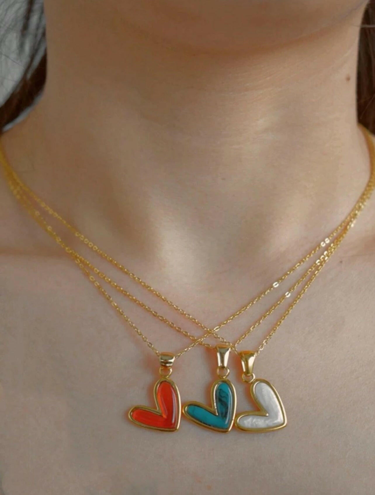 1pc Simple Stainless Steel Slanted Heart Shape Pendant Necklace