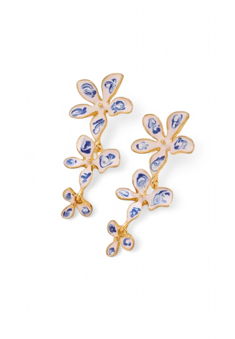Vintage-Style Hand-Painted Blue Floral Enamel Stud Earrings