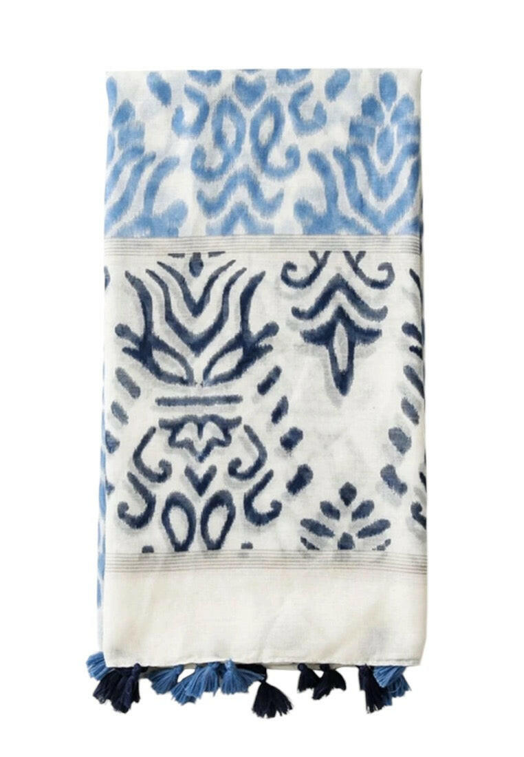 Blue and White Printed Scarf
