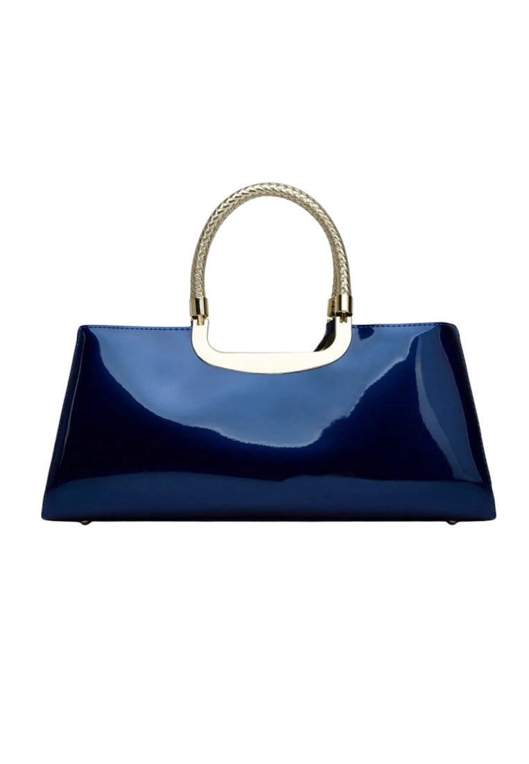 Blue Glossy Candy Leather Handbag With Dual Handles