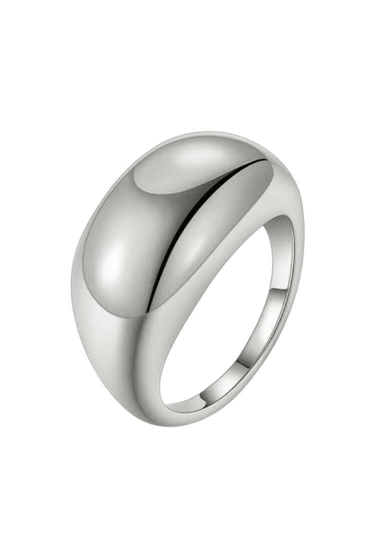 Silver-Plated Curved Stainless Steel Ring