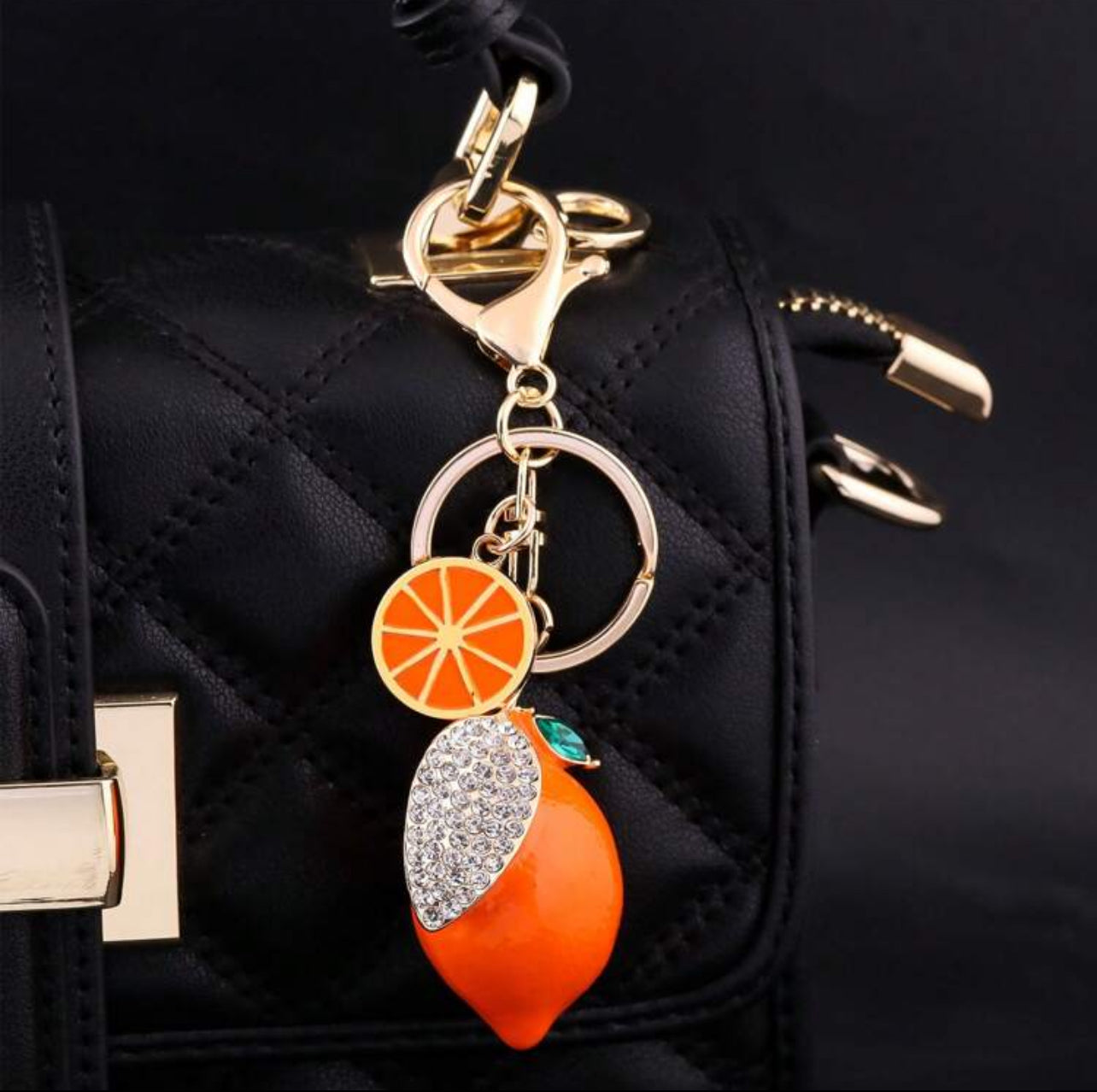 Creative Cute Rhinestone Orange Shaped Keychain