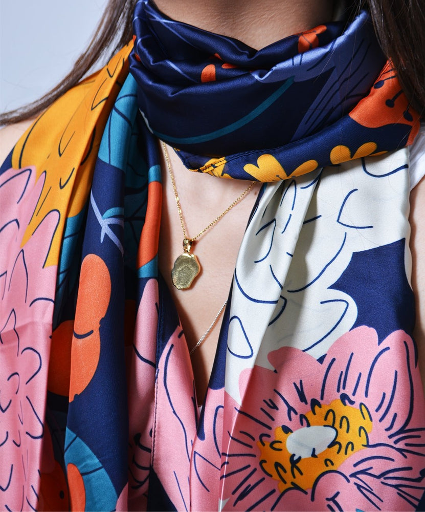 Blue Floral Printed Scarf