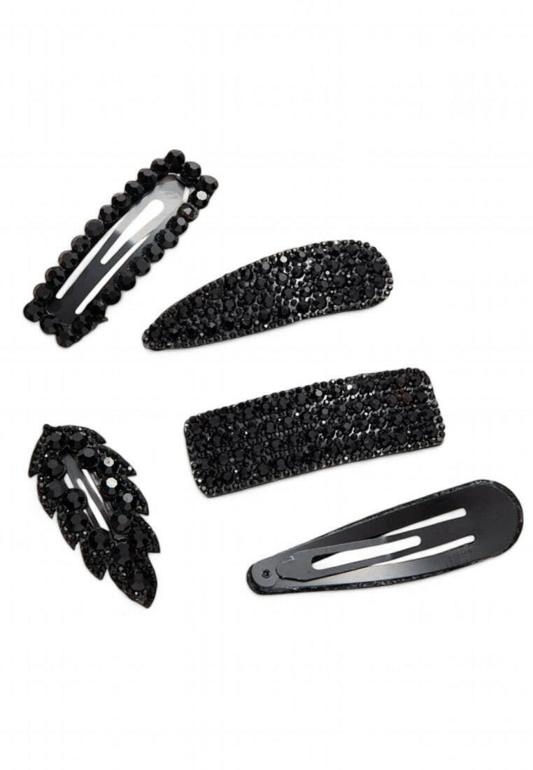 5pcs Black Rhinestone Decor Hair Clip