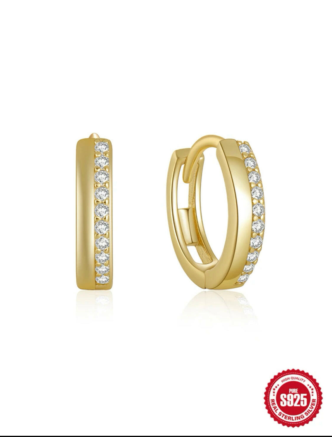 These S925 Sterling Silver Half Pave Cubic Zirconia Earrings feature a luxurious half-pave design, with sparkling cubic zirconia stones. The durable sterling silver setting ensures a long-lasting shine. Perfect for formal or everyday wear!