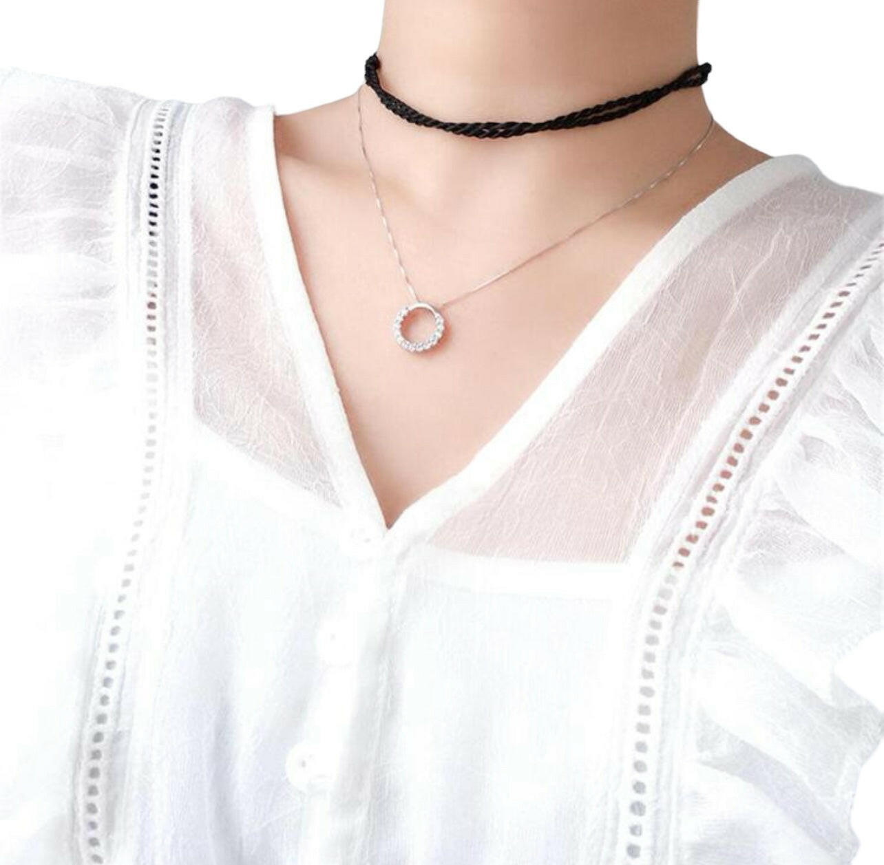 925 Sterling Silver Inlaid Circle Pendant Necklace