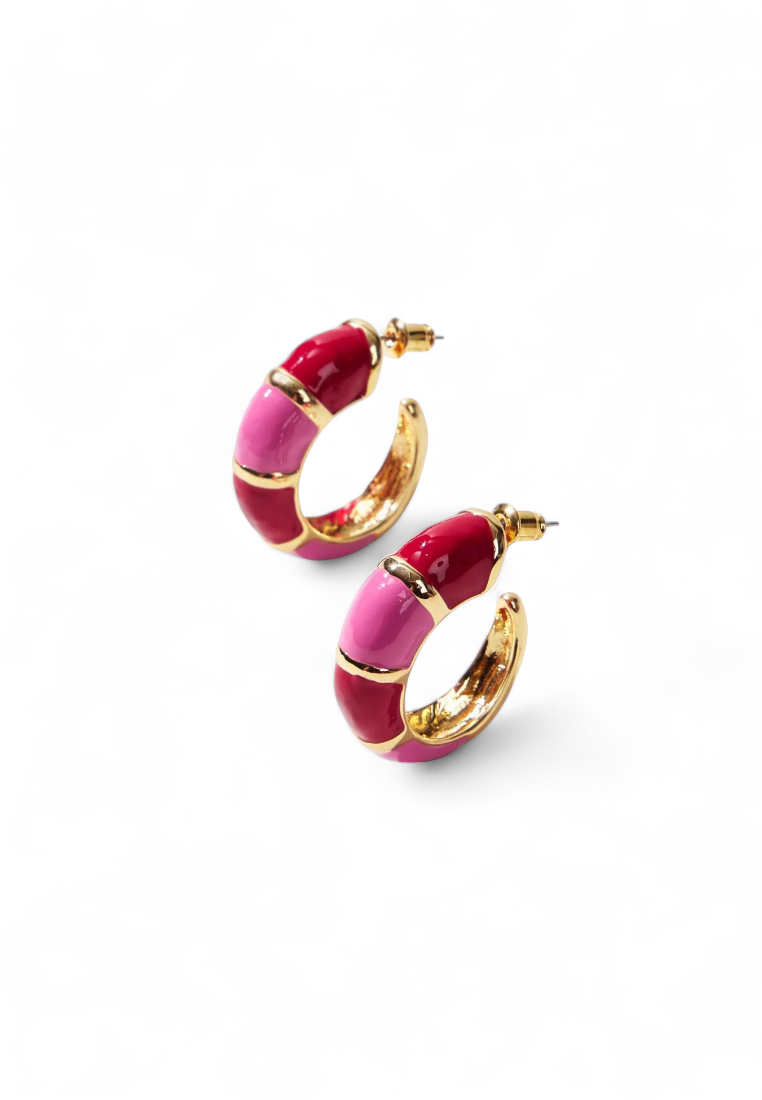 Pink Color Block Hoop Earrings