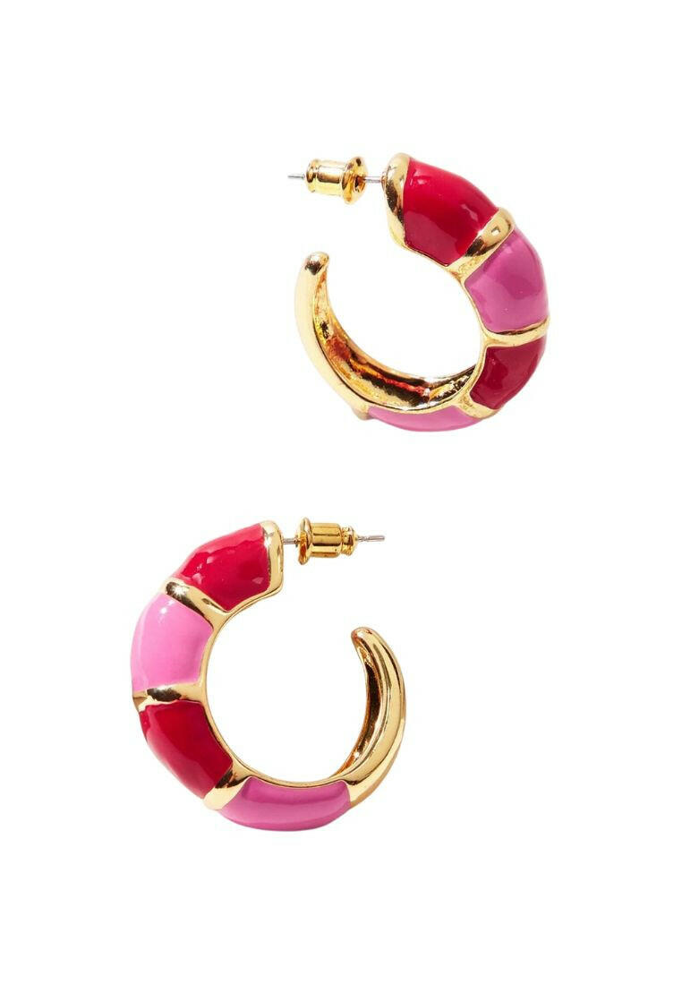 Pink Color Block Hoop Earrings