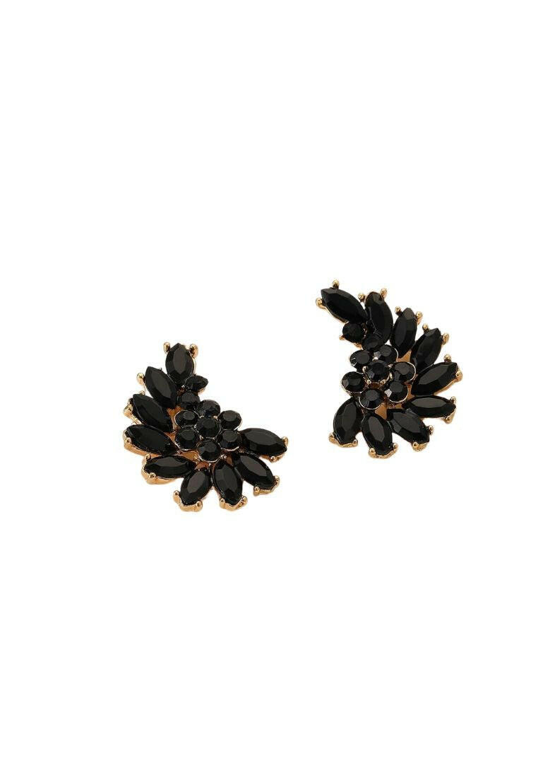 Black Rhinestone Decor Stud Earrings