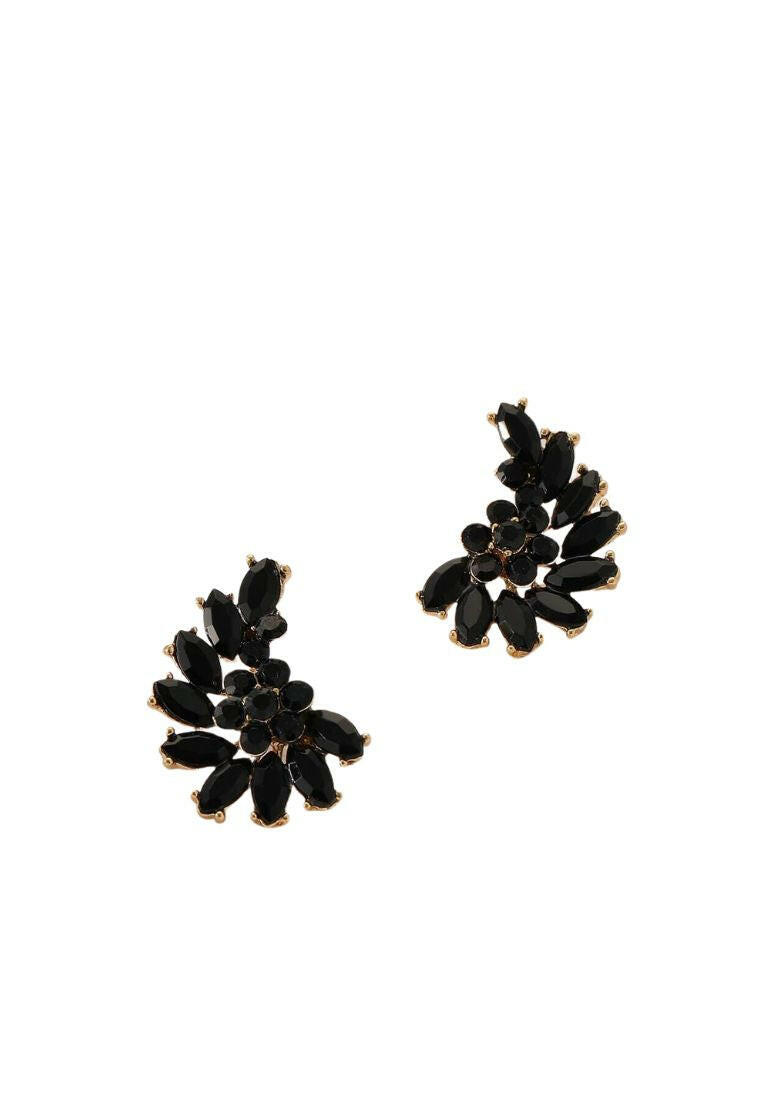 Black Rhinestone Decor Stud Earrings