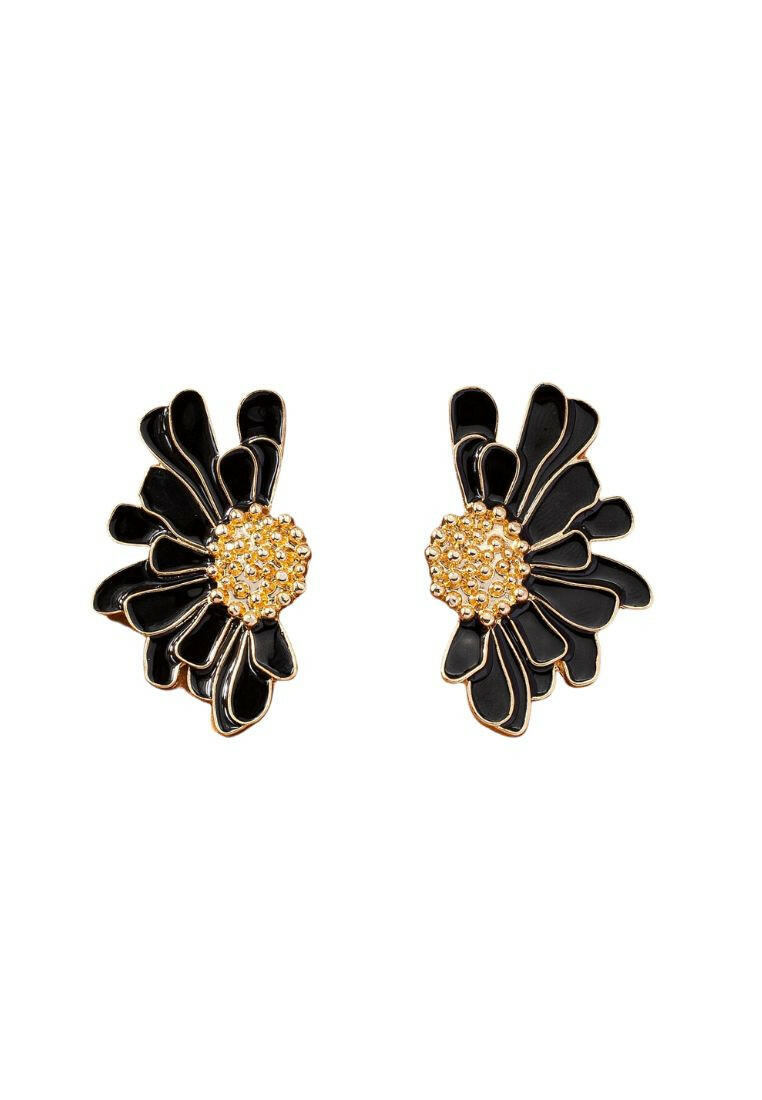 Black Flower Decor Stud Earrings