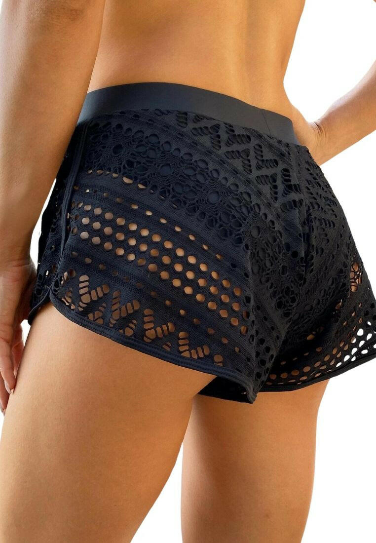 Black Hollow Out Bikini Shorts
