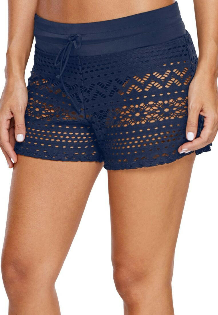 Blue Lace Shorts Attached Swim Bottom