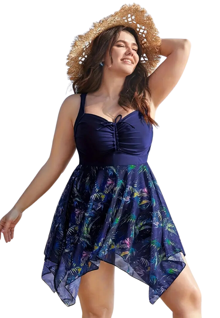 Tropical Print Plus Size Lace Up  Swimwear