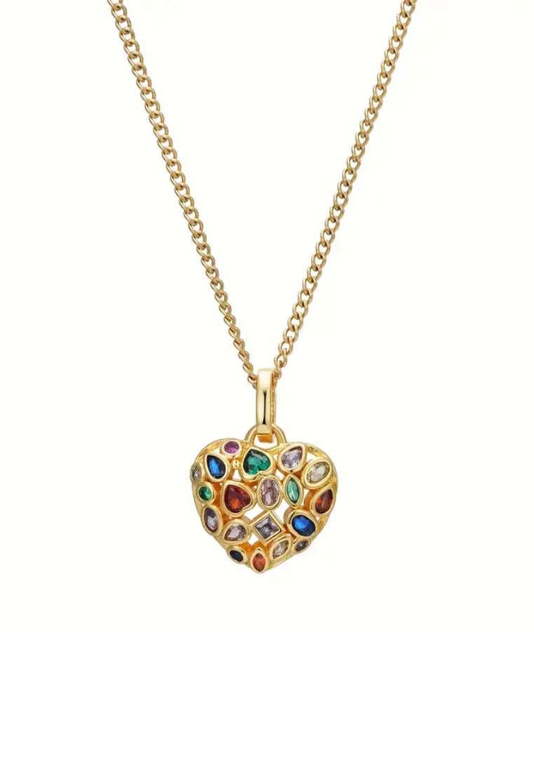 Stainless Steel Love Heart Rhinestone Retro Pendant Necklace