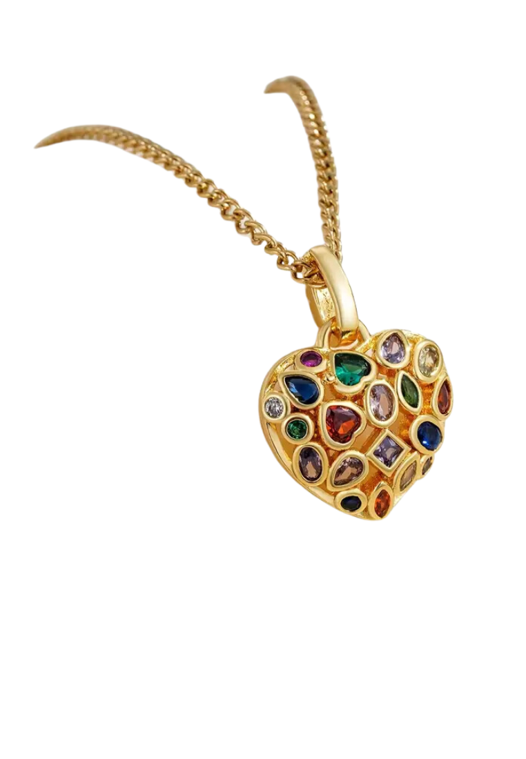Stainless Steel Love Heart Rhinestone Retro Pendant Necklace