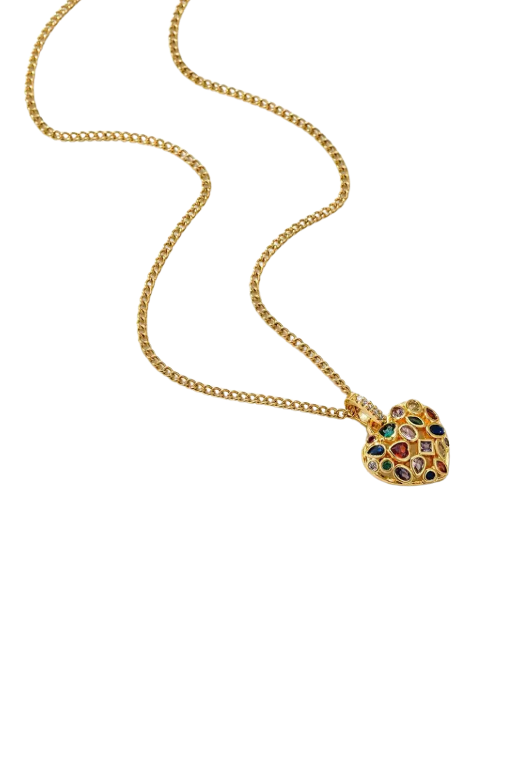 Stainless Steel Love Heart Rhinestone Retro Pendant Necklace