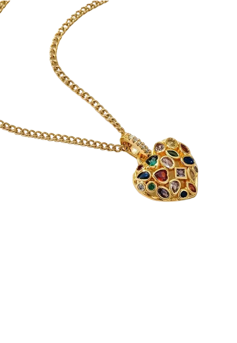 Stainless Steel Love Heart Rhinestone Retro Pendant Necklace