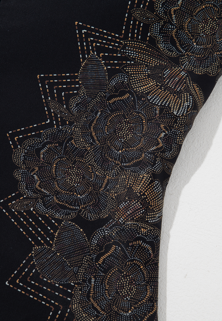 Black Petal Print Crisscross Back Spaghetti Straps Swimsuit