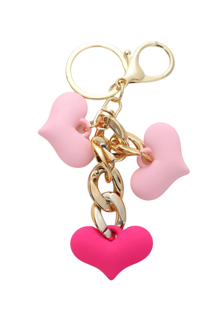 Pink Triple Heart Charm Keychain