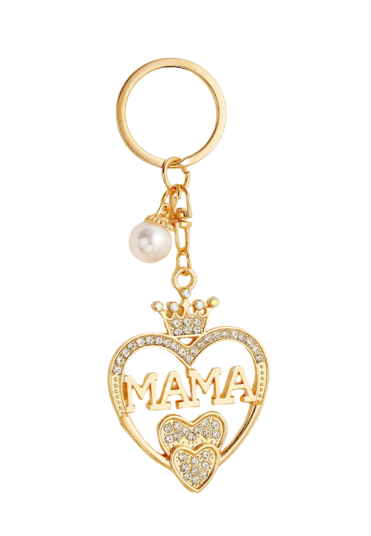 Rhinestone Letter Heart & Pearl Charm Keychain
