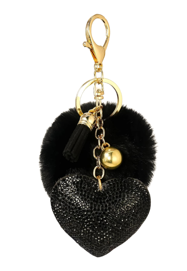 Sparkling Black Heart Charm Keychain