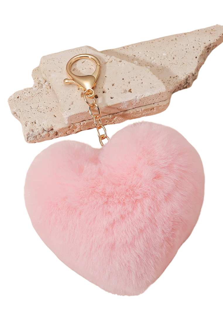Fluffy Pink Heart Shaped Bag Charm