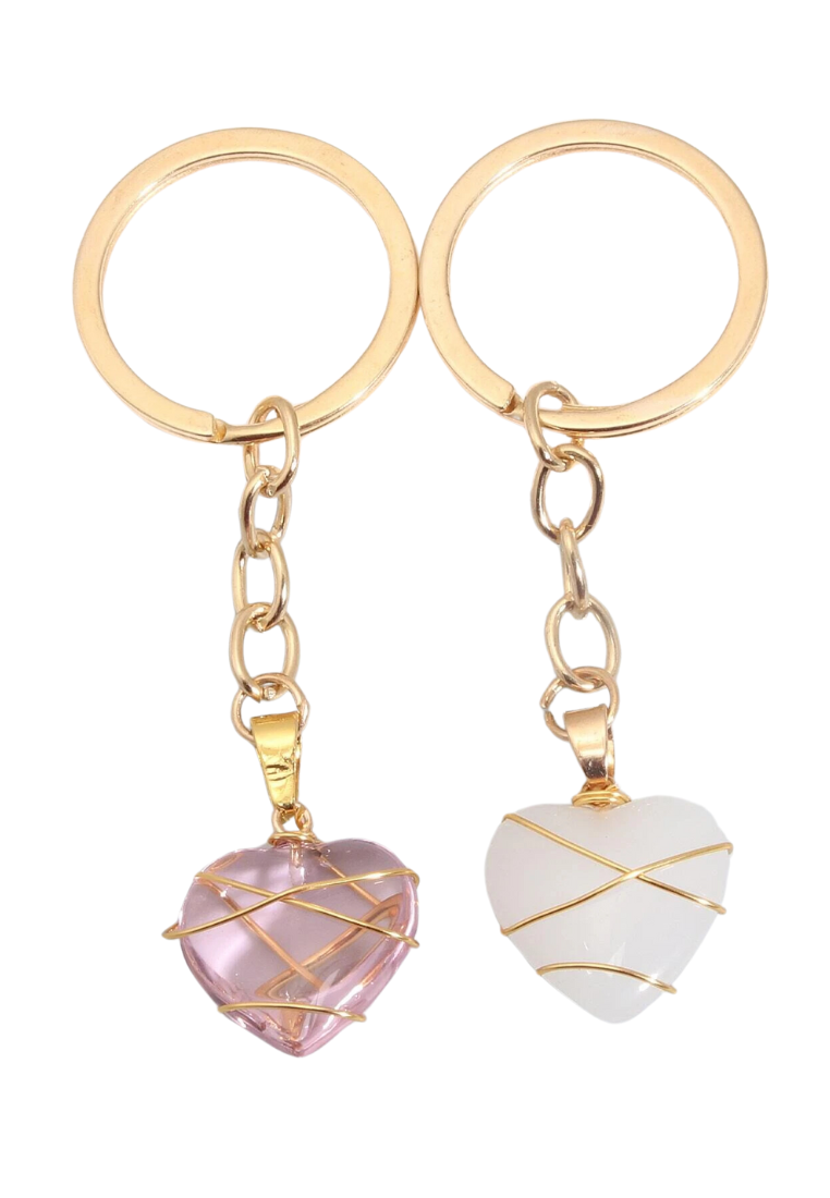 Couple Pink & White Stone Heart Design Charm