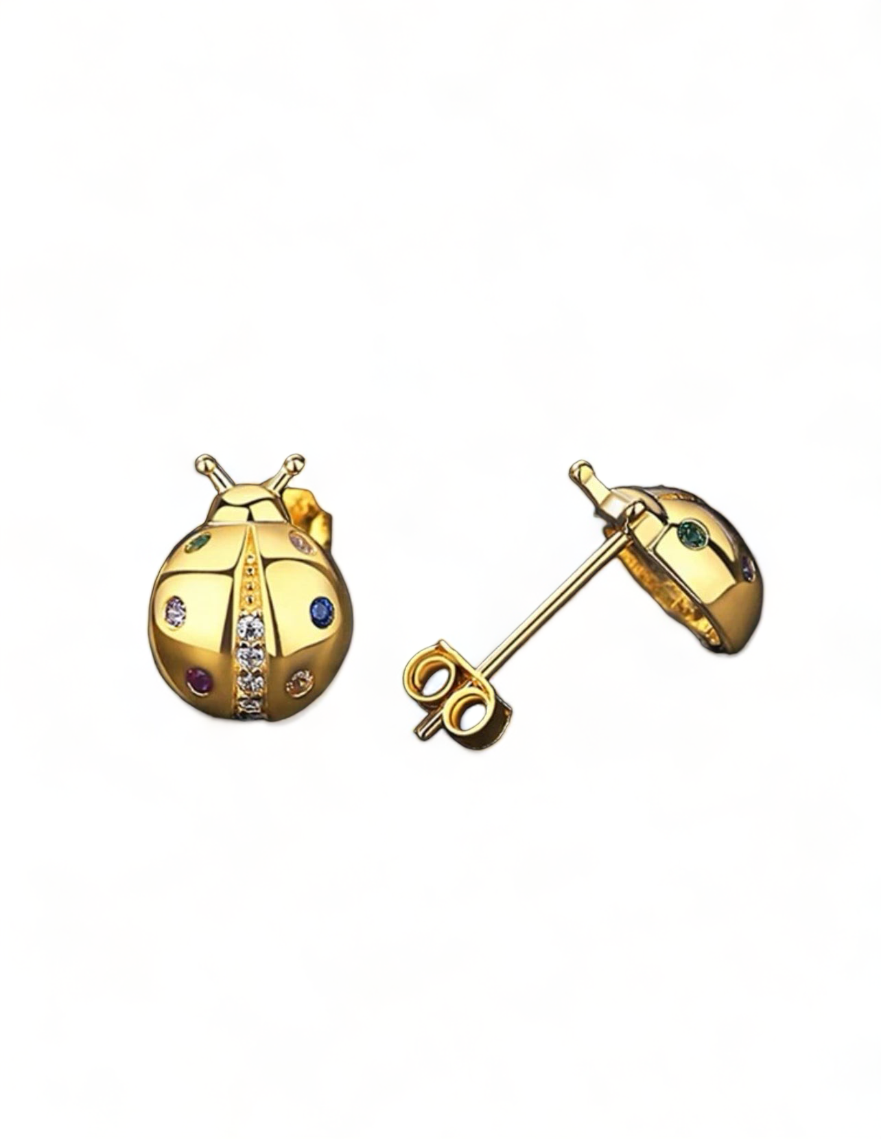 S925 Sterling Silver Gold-Plated Lucky Ladybug Stud Earrings