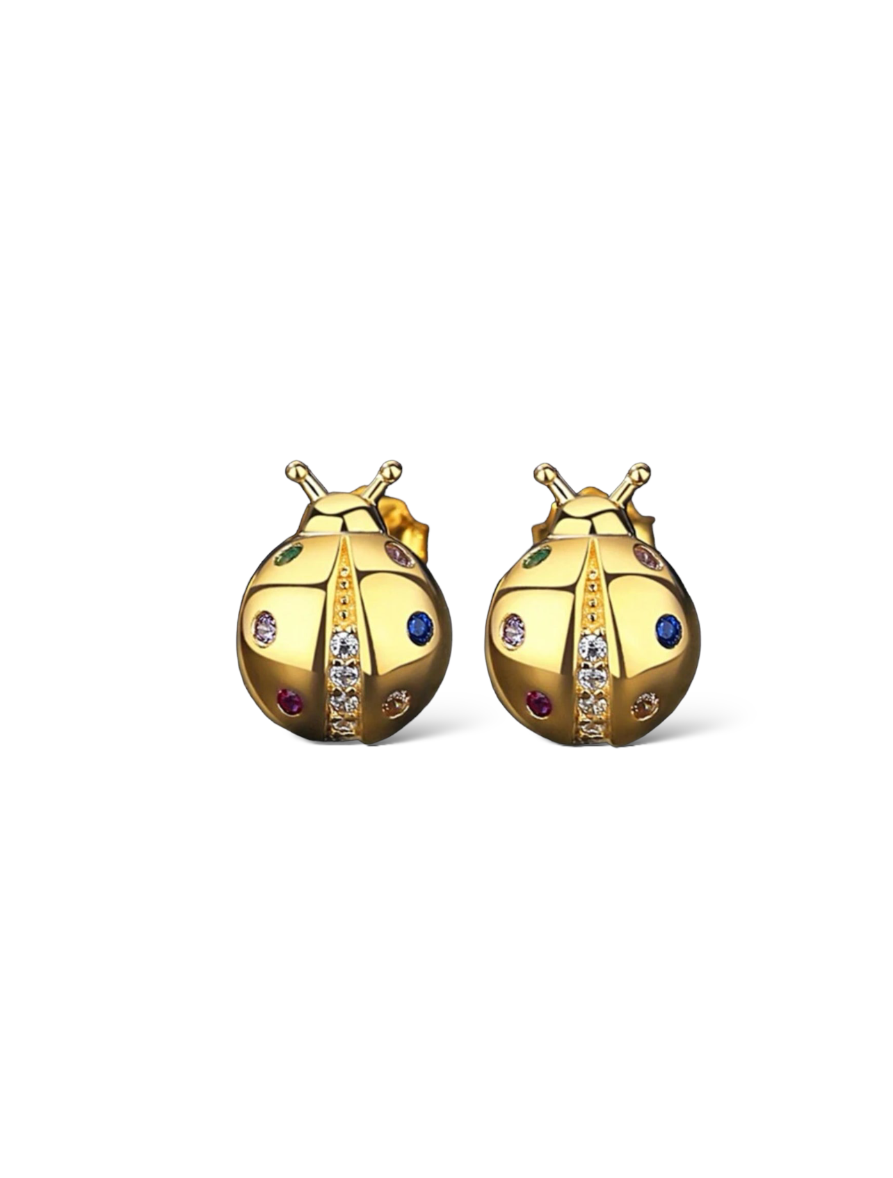 S925 Sterling Silver Gold-Plated Lucky Ladybug Stud Earrings
