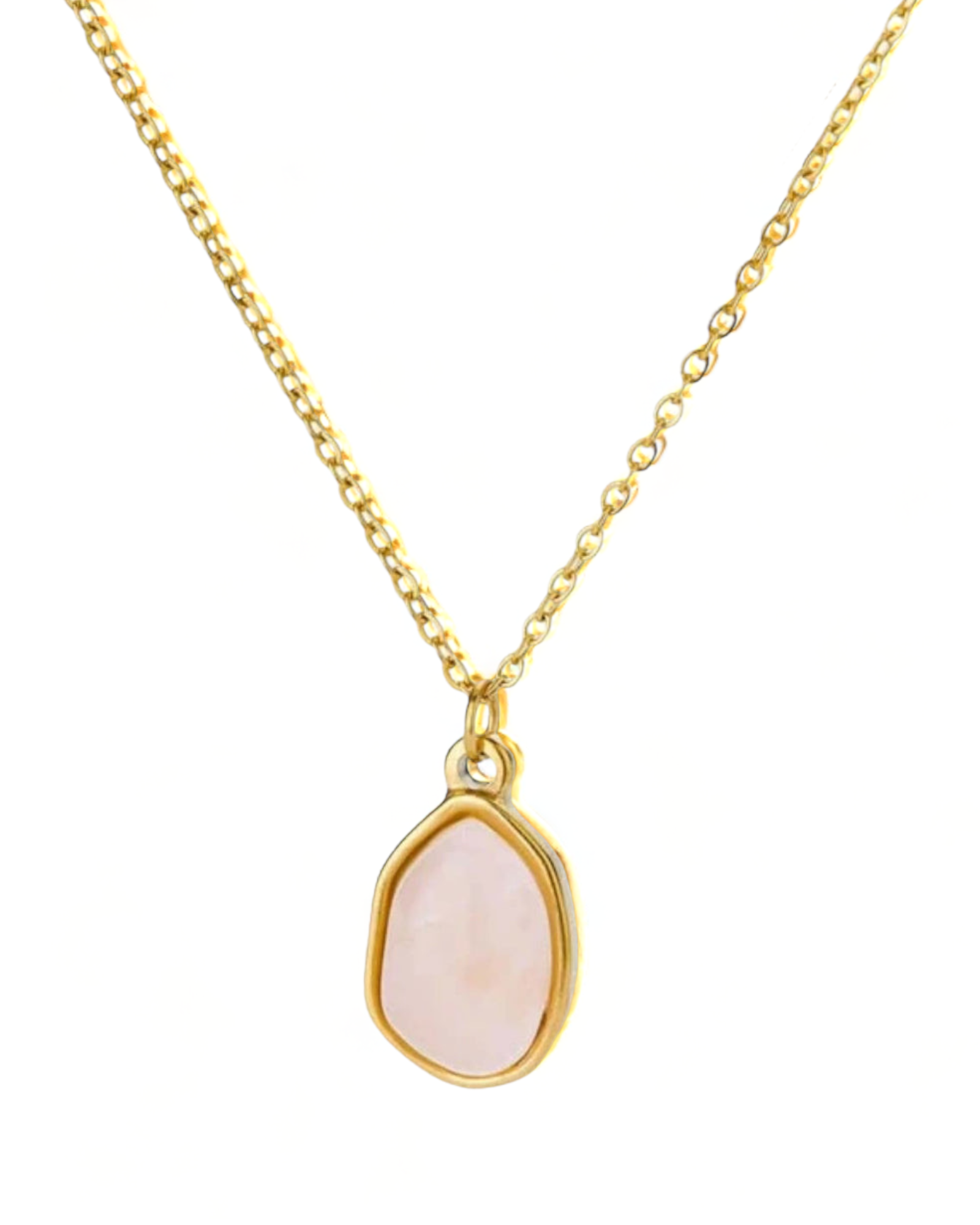 Stainless Steel Light Pink Natural Stone Pendant Necklace