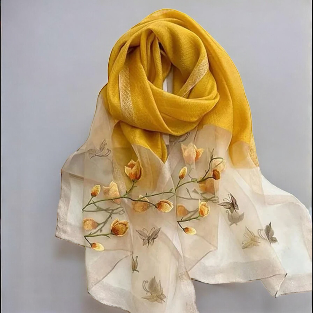 Yellow Floral Embroidery Scarf