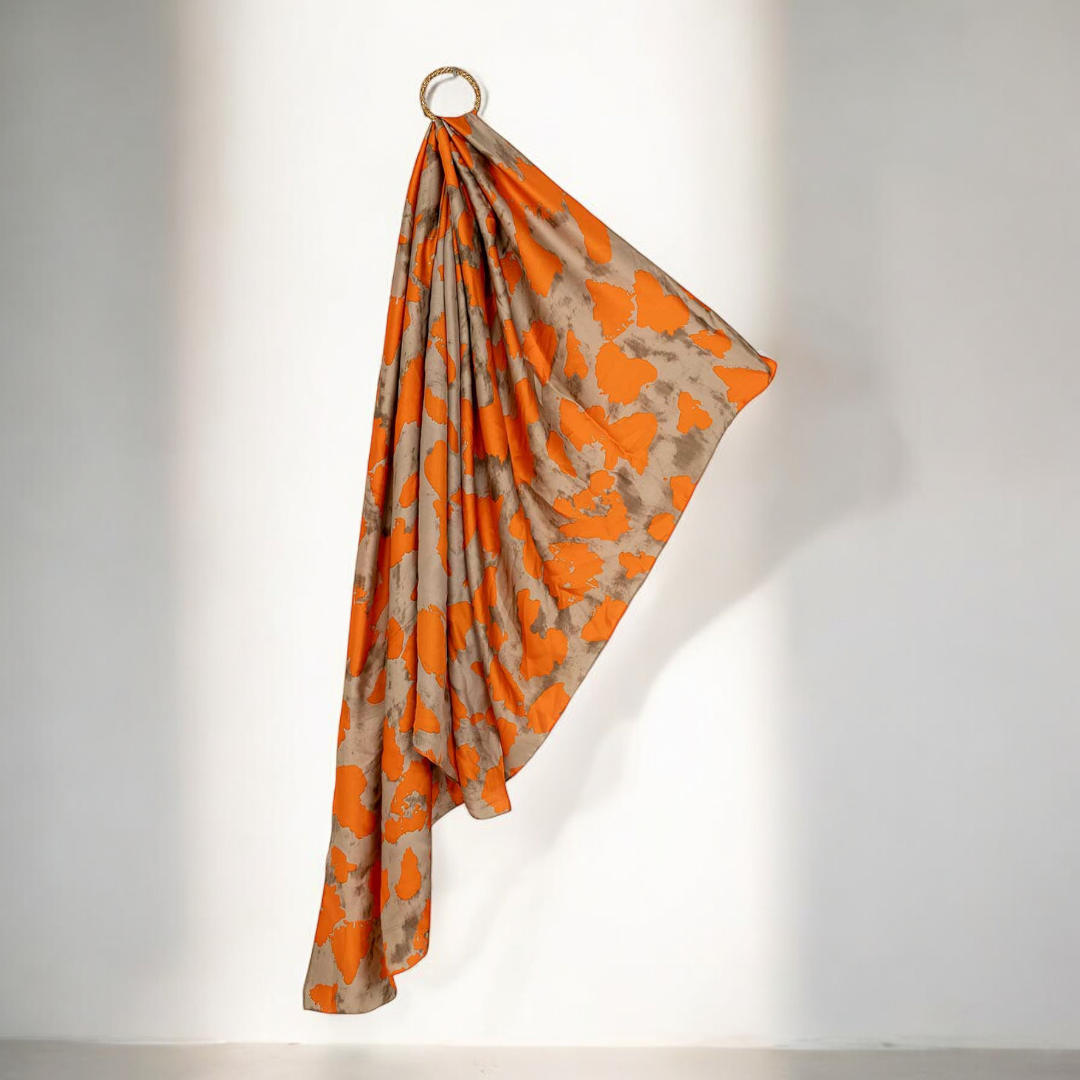 Orange Lotus Flower Pattern Bandana Scarf
