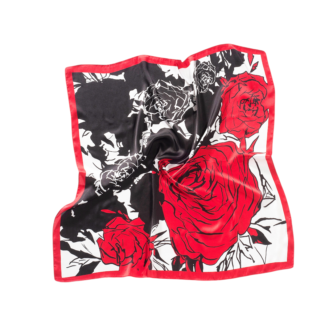 Red Floral Print Bandana Scarf