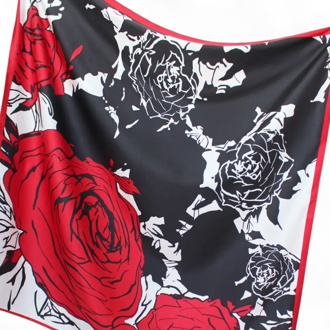 Red Floral Print Bandana Scarf