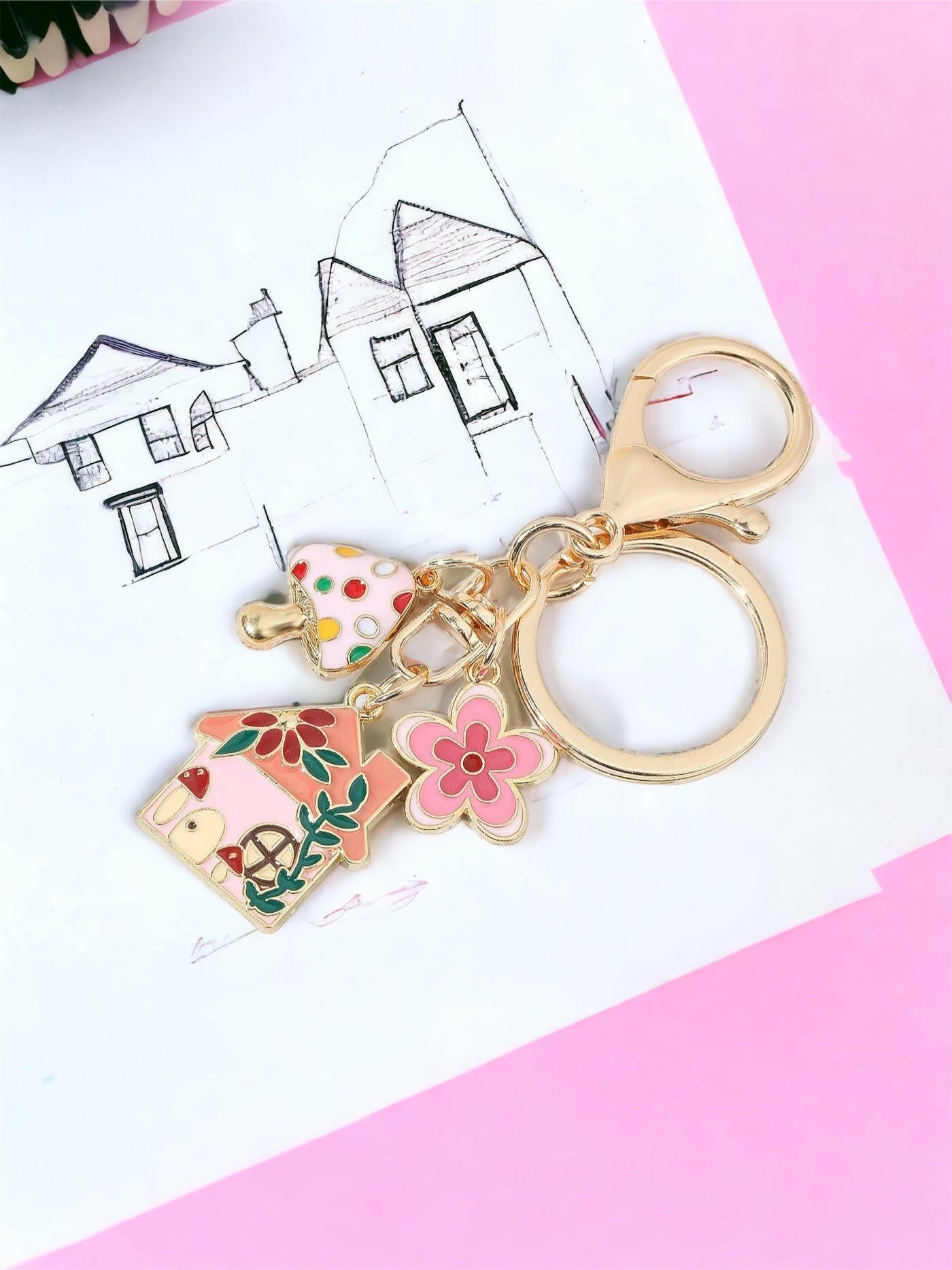 Mushroom Home Charm Keychain