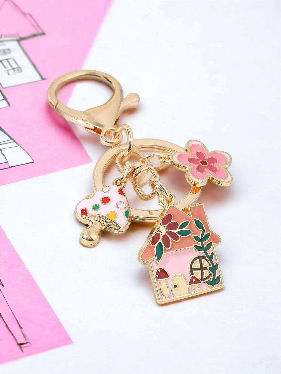 Mushroom Home Charm Keychain