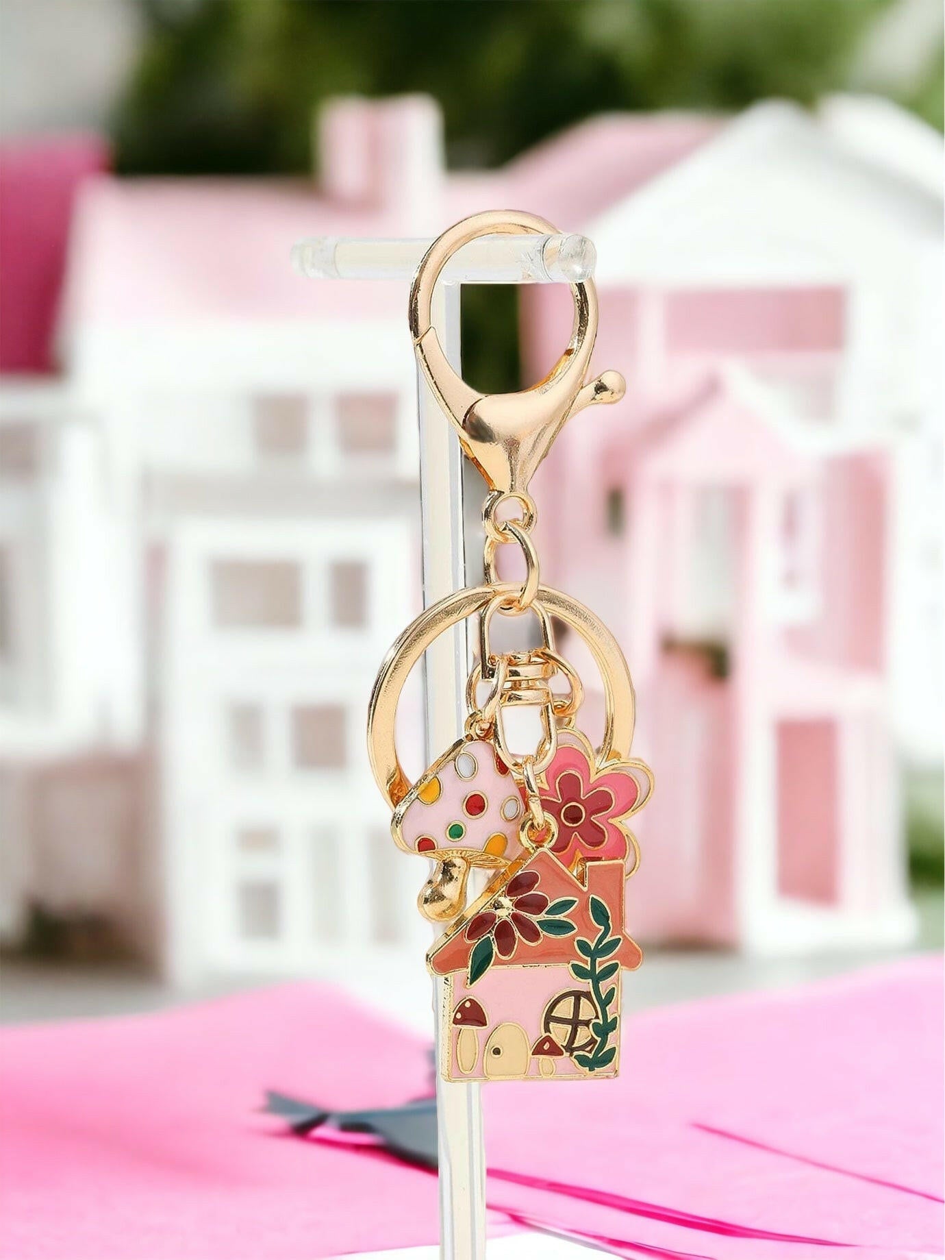 Mushroom Home Charm Keychain