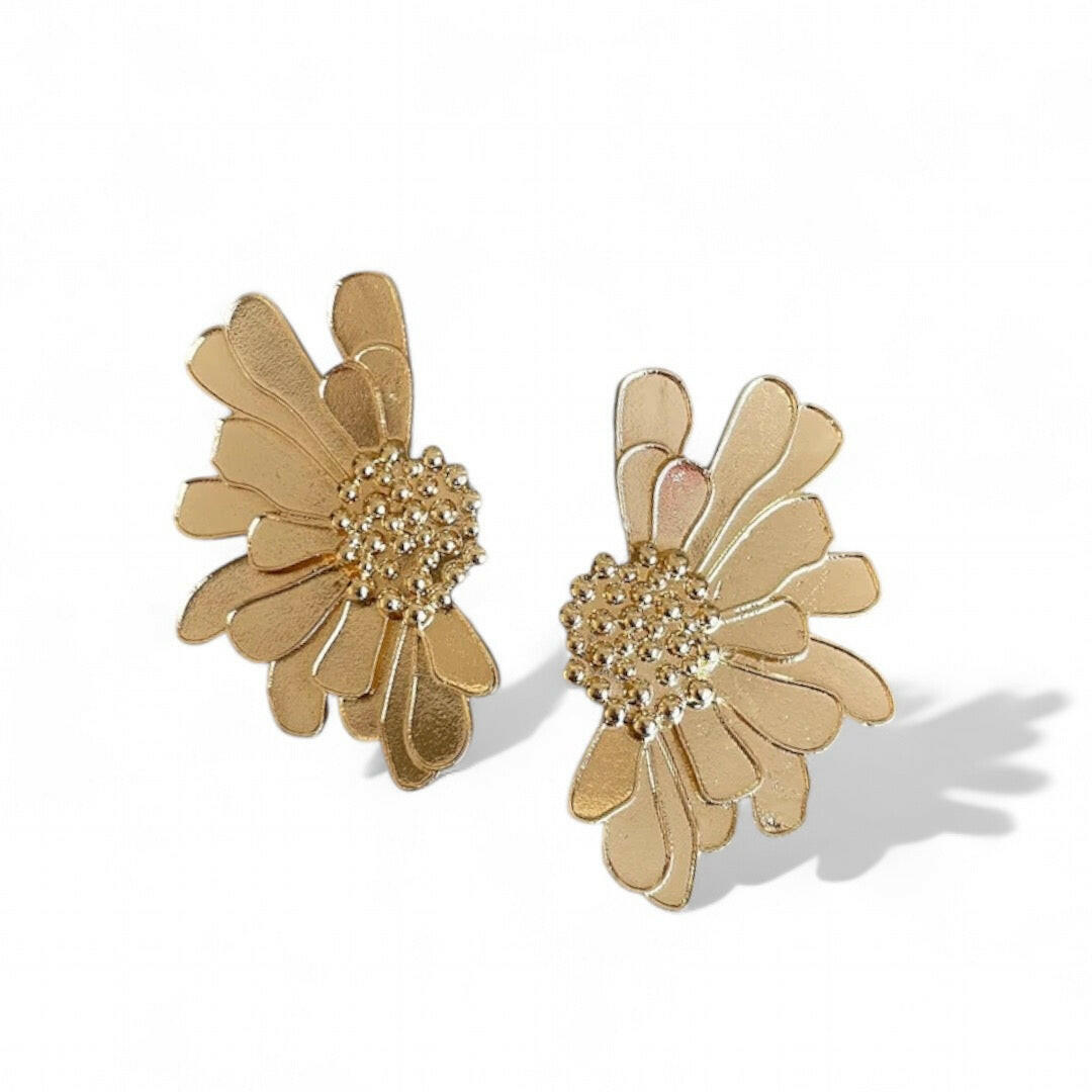 Gold Flower Design Stud Earrings